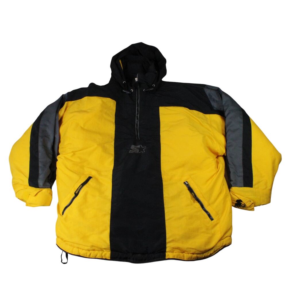 Starter VTG Hooded Half-Zip Windbreaker Yellow and Black Jacket - Size L